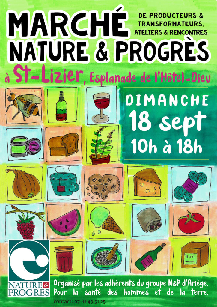 Affiche du Deuxième marché Nature & Progrès le 18 septembre à Saint-Lizier