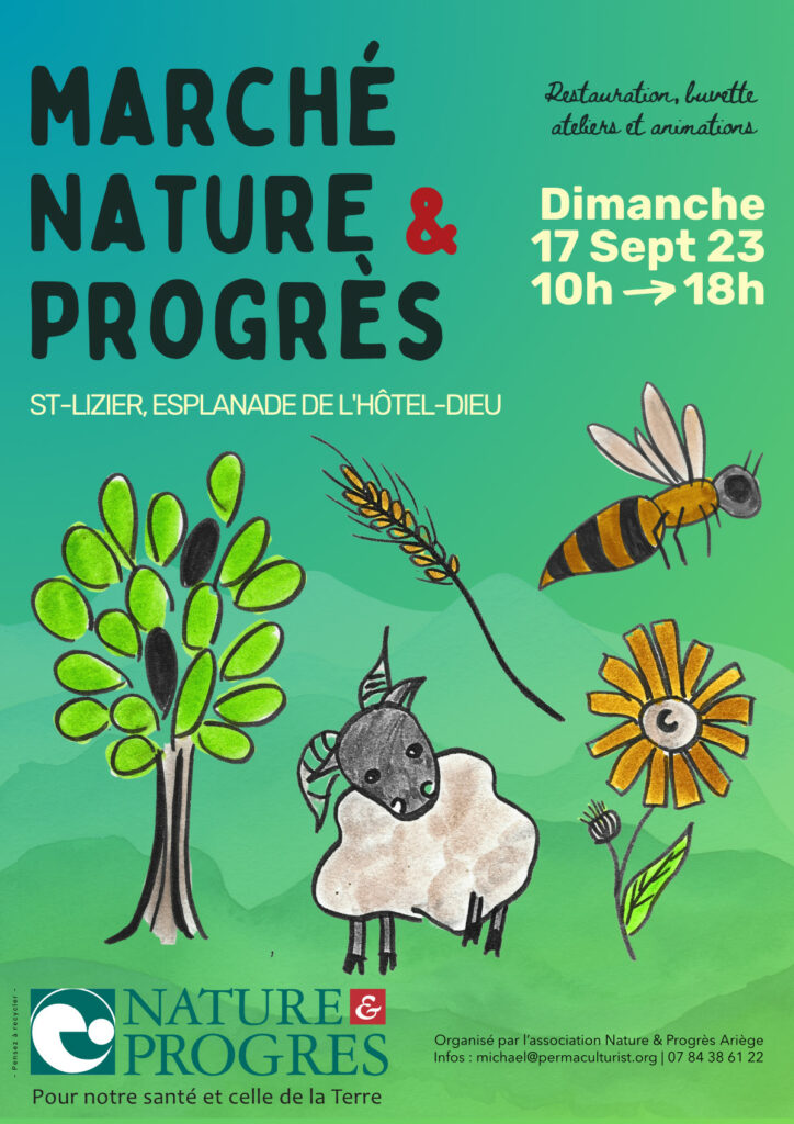 Affiche du marché Nature & Progrès du 17 septembre 2023 à Saint-Lizier, en Ariège