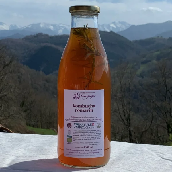 Kombucha romarin de Tampopo, une boisson naturellement acide parfumée plantes de l'Espi sauvage